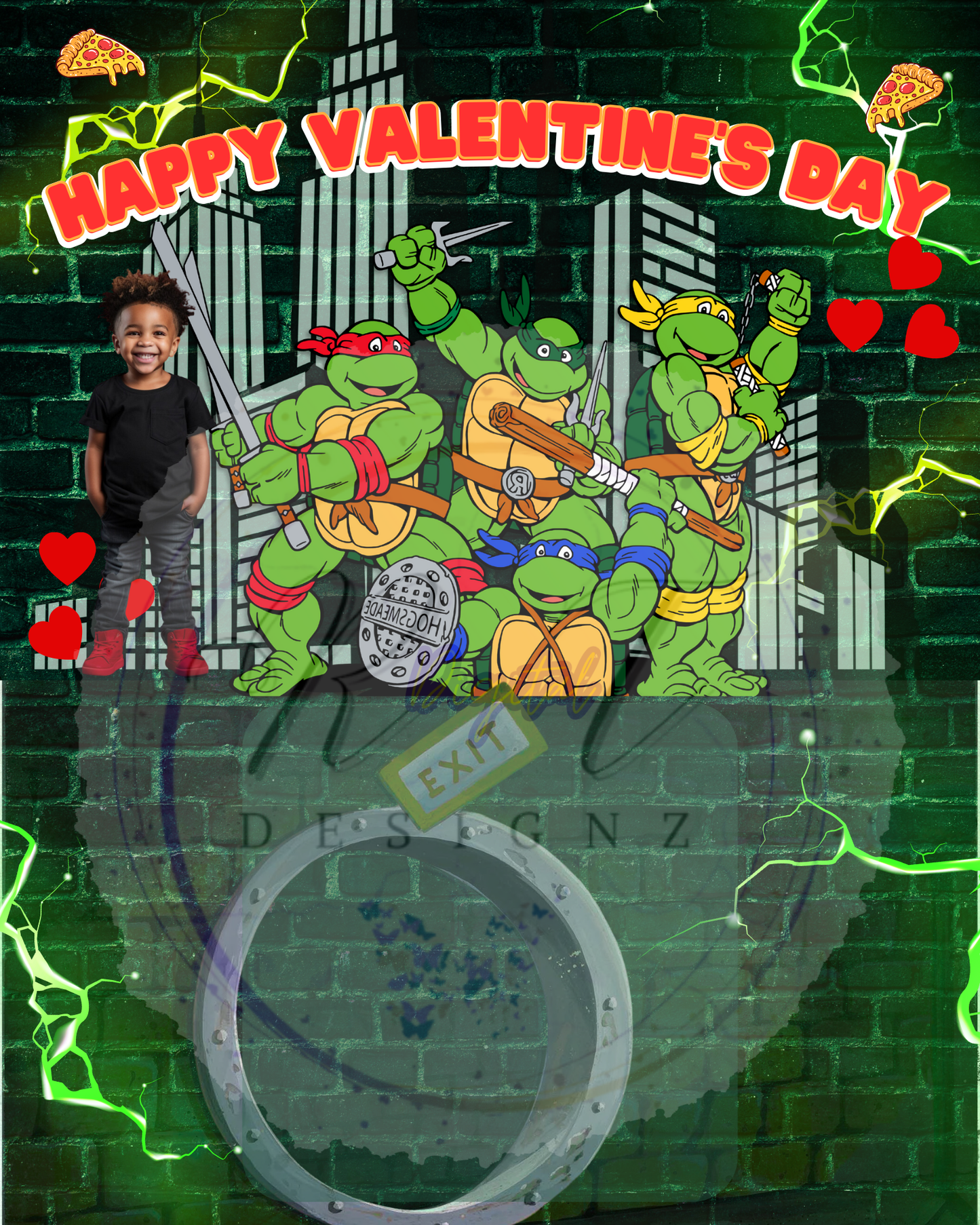 Valentines Day Jumbo Card Template (NINJA TURTLES)